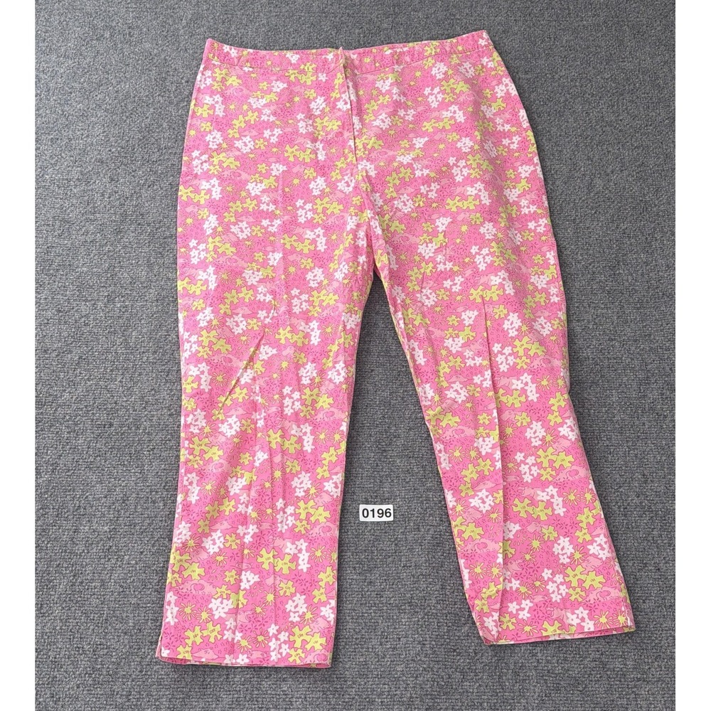 Lilly‎ Pulitzer Pants Womens 14 Pink Capri Floral Hippo Print Vintage 90s Y2K